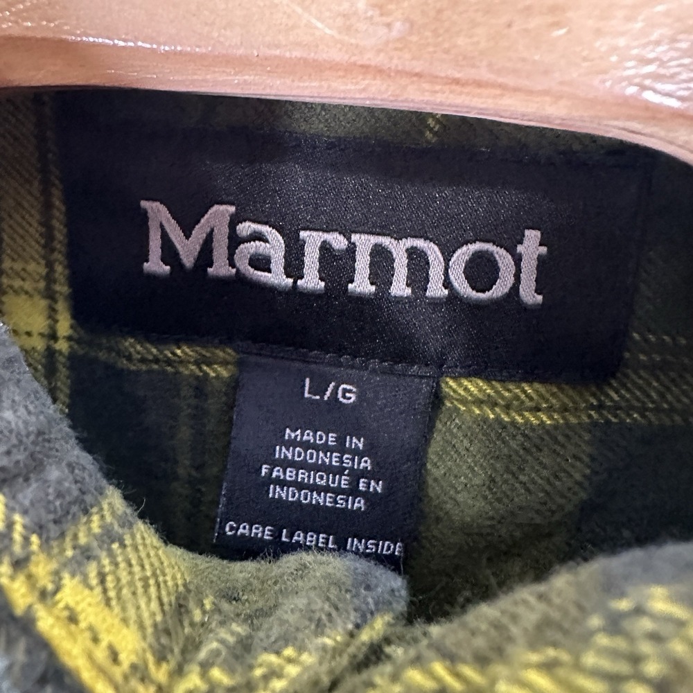 Marmot Flannel Button Up Shirt Mens Size Large Green Plaid Organic Cotton - Picture 5 of 6